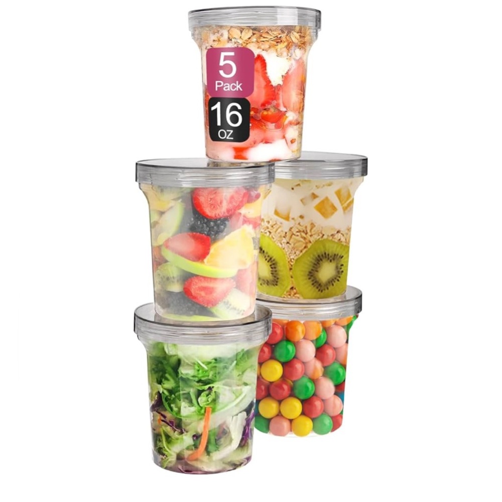 5 Pack Containers & Lids, 16 oz Food Storage Containers, To Go Plastic Container
